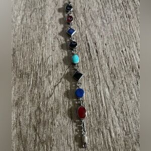 Multi Stone, 925 Sterling Silver Indian bracelet 7” *VINTAGE*